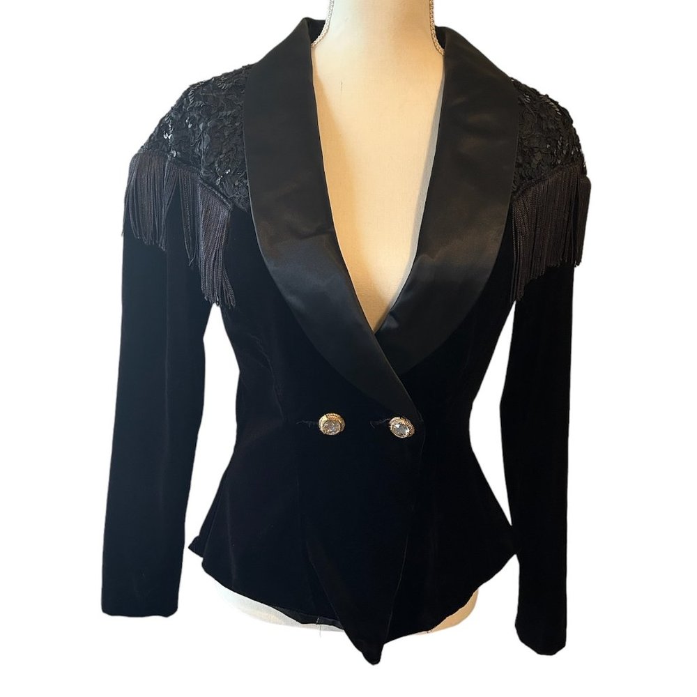 Dijon by Savoy's Black Velvet Jacket with Fringe and Gold Buttons